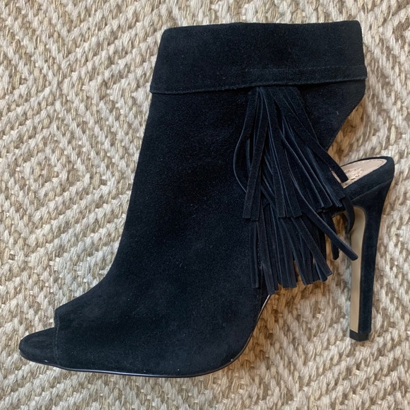 Vince Camuto Black Suede Peep Toe Booties - Picture 4 of 12
